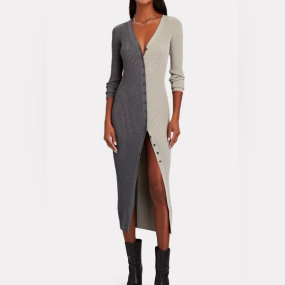 STAUD Gray colorblock Shoko Long Sleeve Knit Dress - Picture 1 of 4